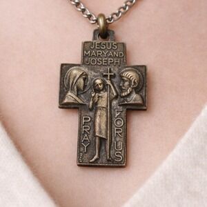 Vintage Saint Christopher Cross Necklace Catholic Travel Protection Medal Italy